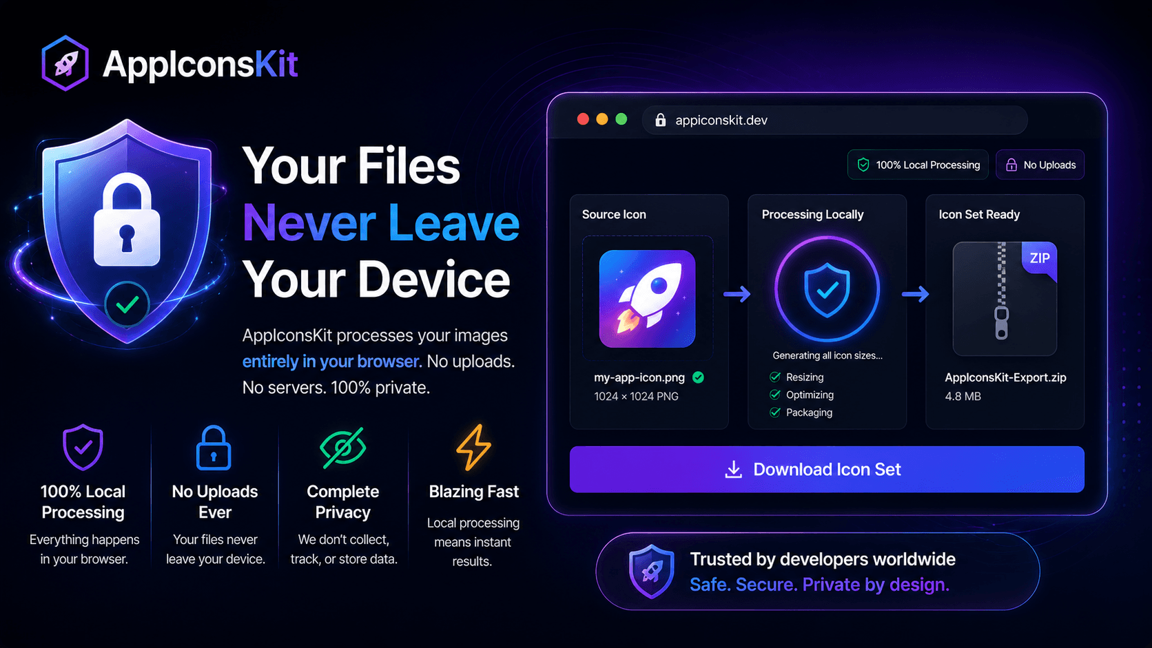 AppIconsKit privacy promise: your files never leave your device