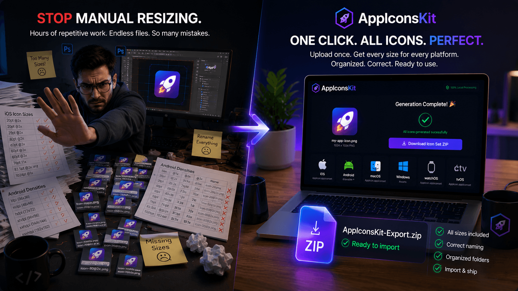 Stop manual app icon resizing with AppIconsKit