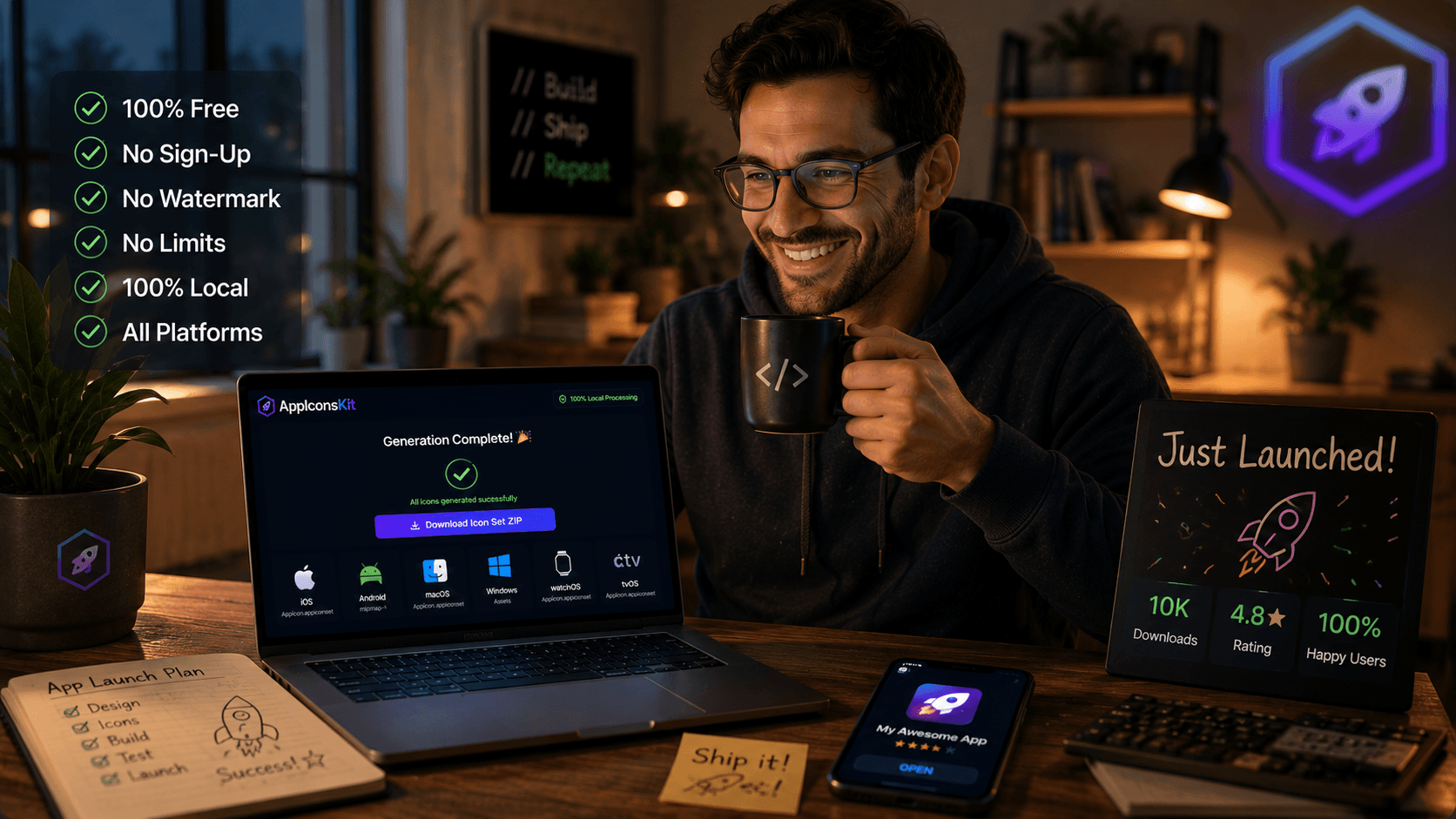 Indie developer using AppIconsKit free tool successfully