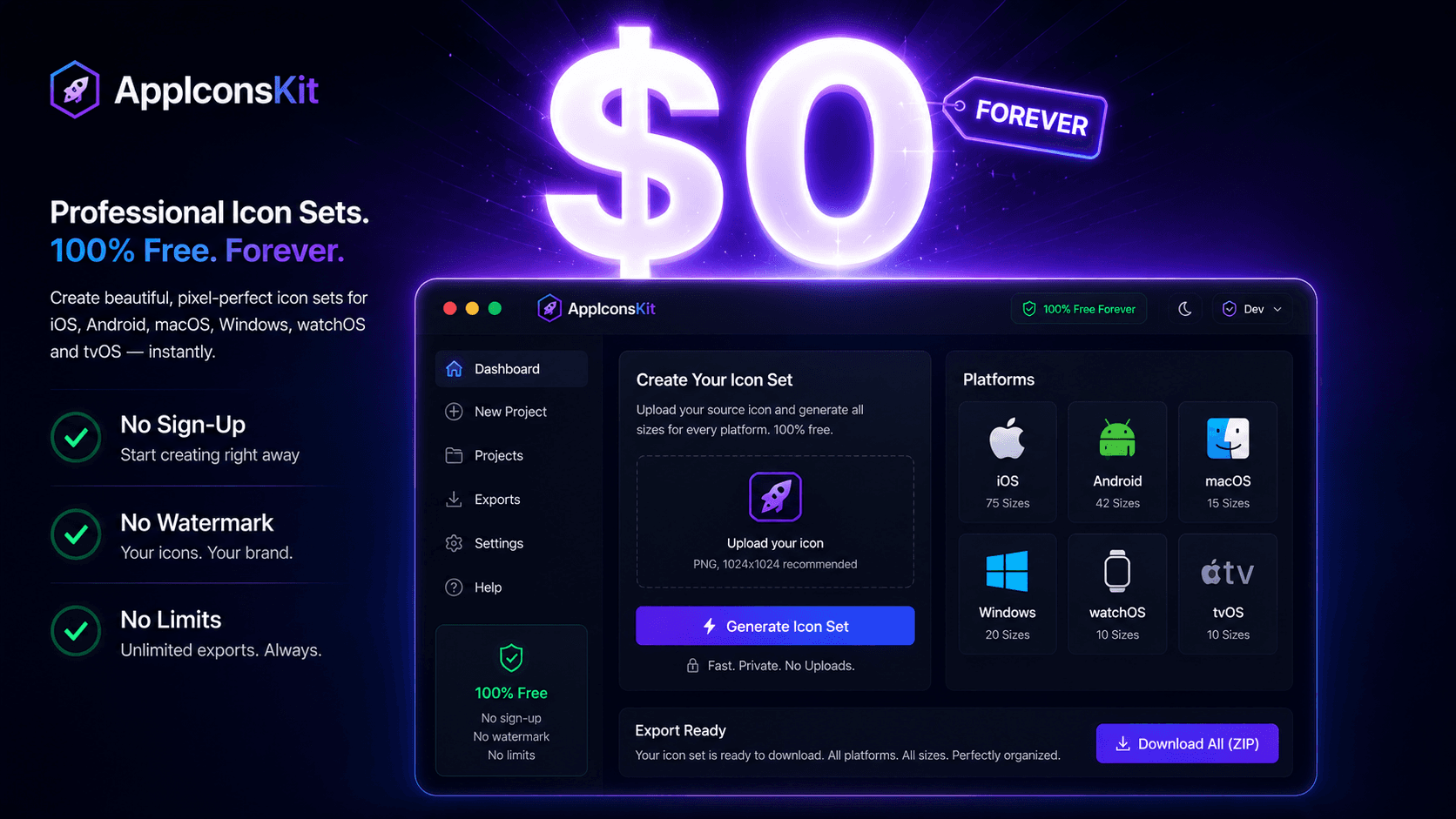 AppIconsKit free forever no signup professional icon generator