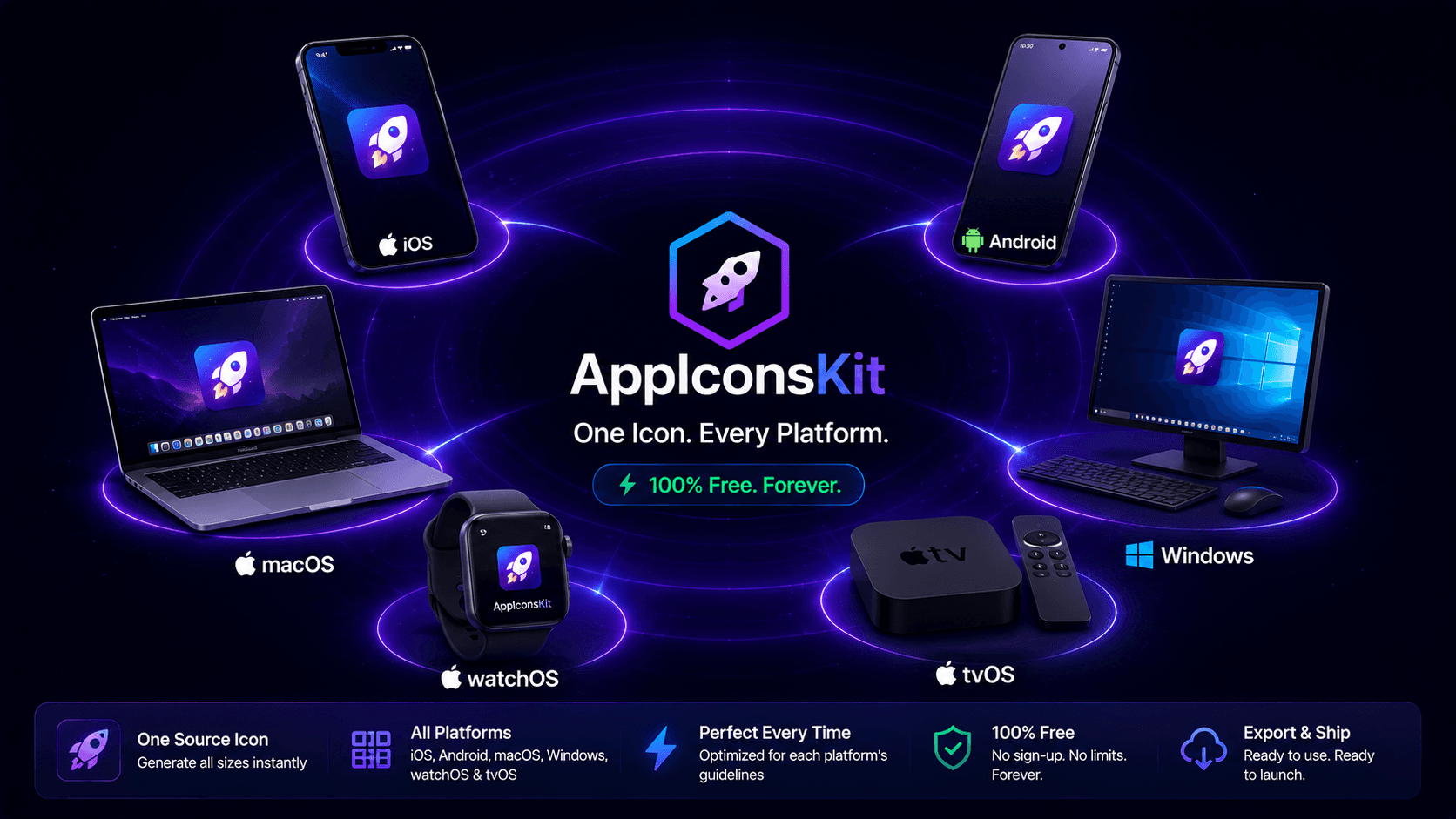 AppIconsKit multi-platform support iOS Android macOS Windows watchOS tvOS