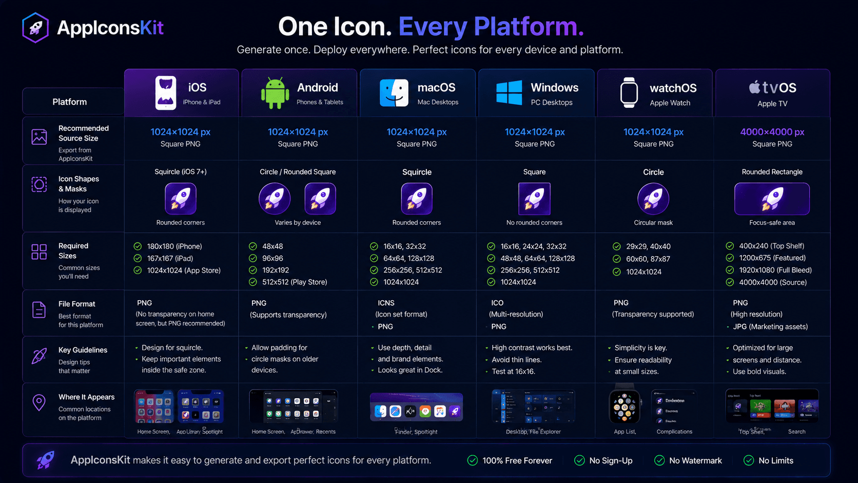 App icon size requirements for all platforms iOS Android macOS Windows