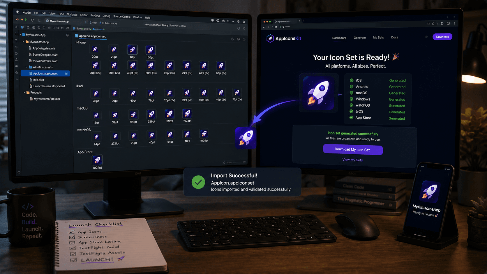 Developer using AppIconsKit alongside Xcode during app development