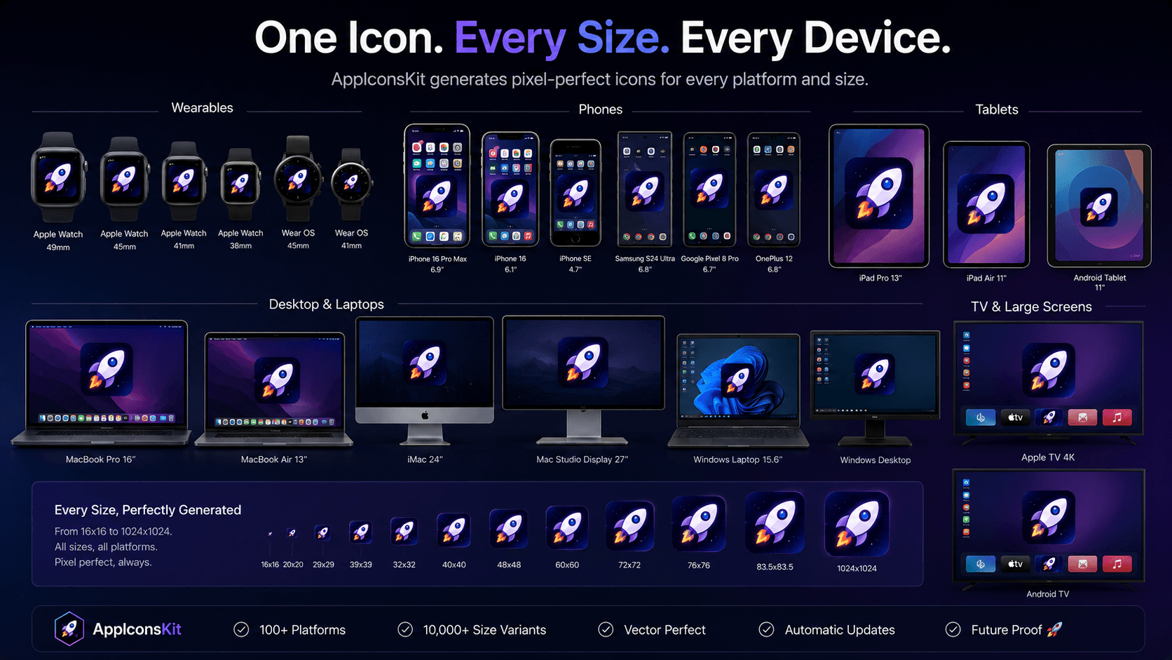 App icons at correct size for every Apple and Android screen size