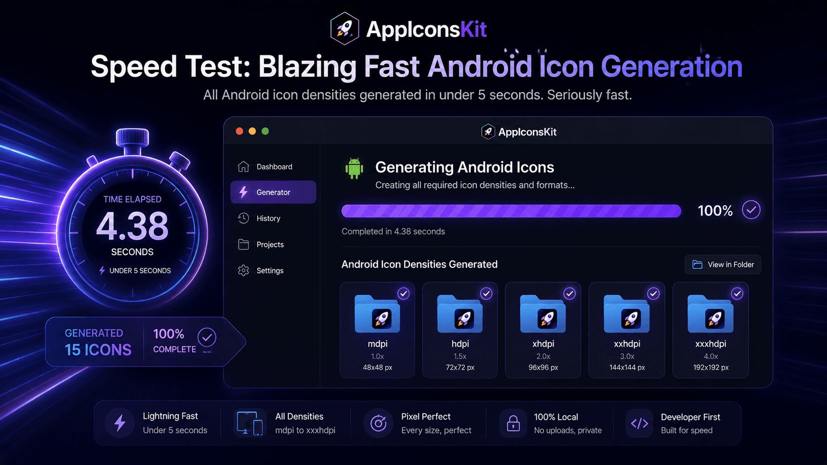 AppIconsKit speed test generating all Android icon densities hero image