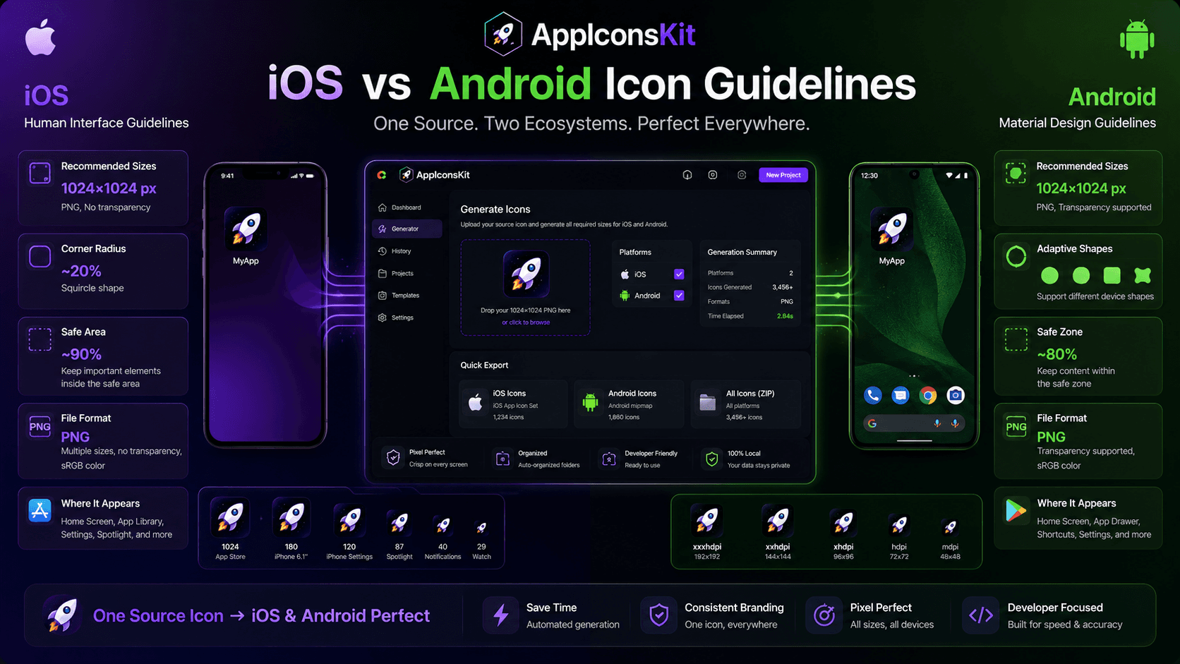 iOS vs Android icon guidelines comparison with AppIconsKit