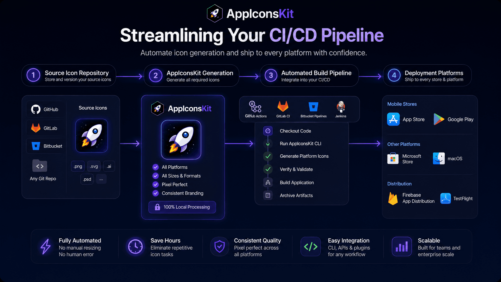 CI/CD pipeline app icon integration supporting visual